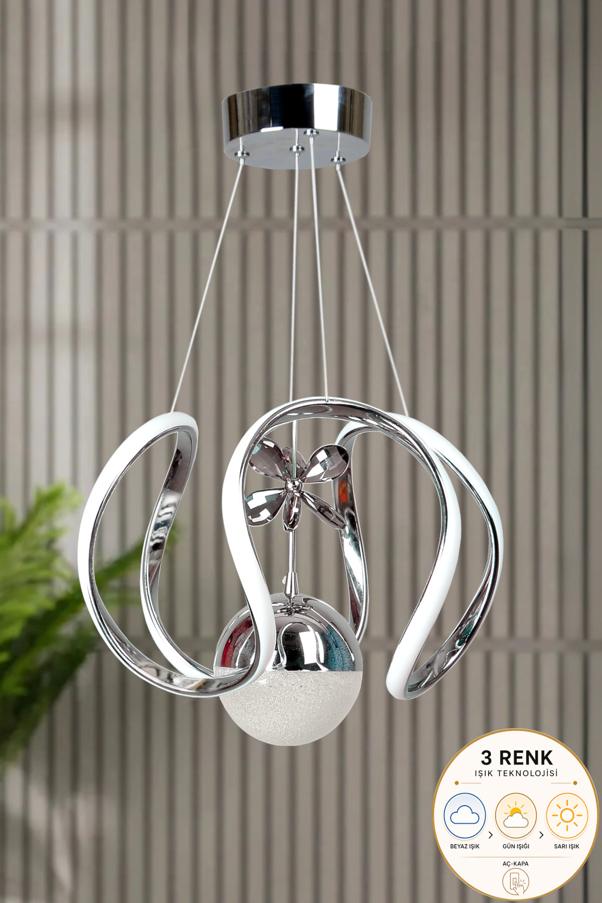 Luna Lighting Clasy Model Krom Kaplama 3 Renk Metal Salon Mutfak Oturma Yatak Odası Modern Led Sarkıt Avize