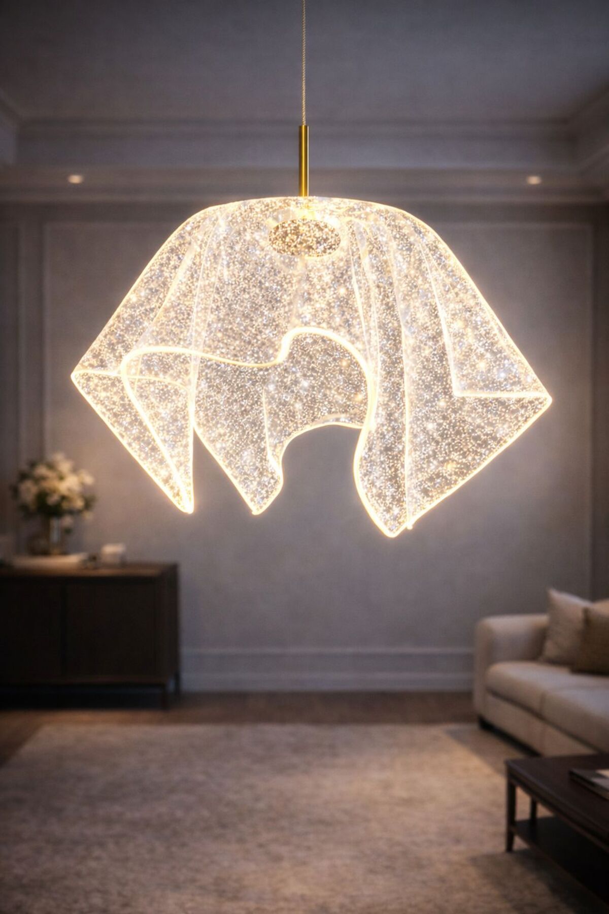 Pelerin Model Gold Kaplama 3 Renk Metal Salon Mutfak Oturma Yatak Odası Modern Led Sarkıt Avize - Görsel 4
