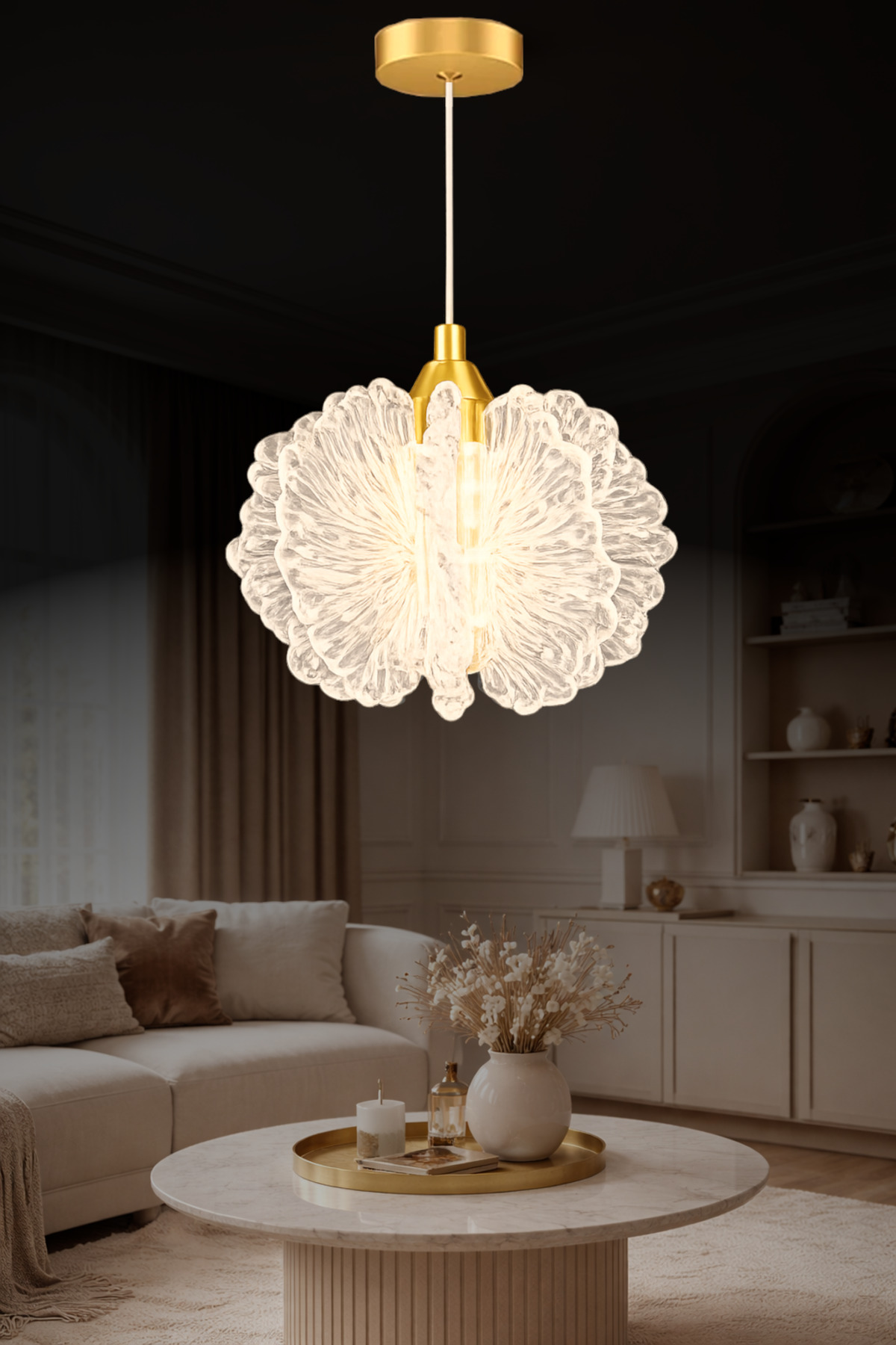 Katerina Model Gold Kaplama Metal Salon Mutfak Oturma Yatak Odası Modern Led Sarkıt Avize