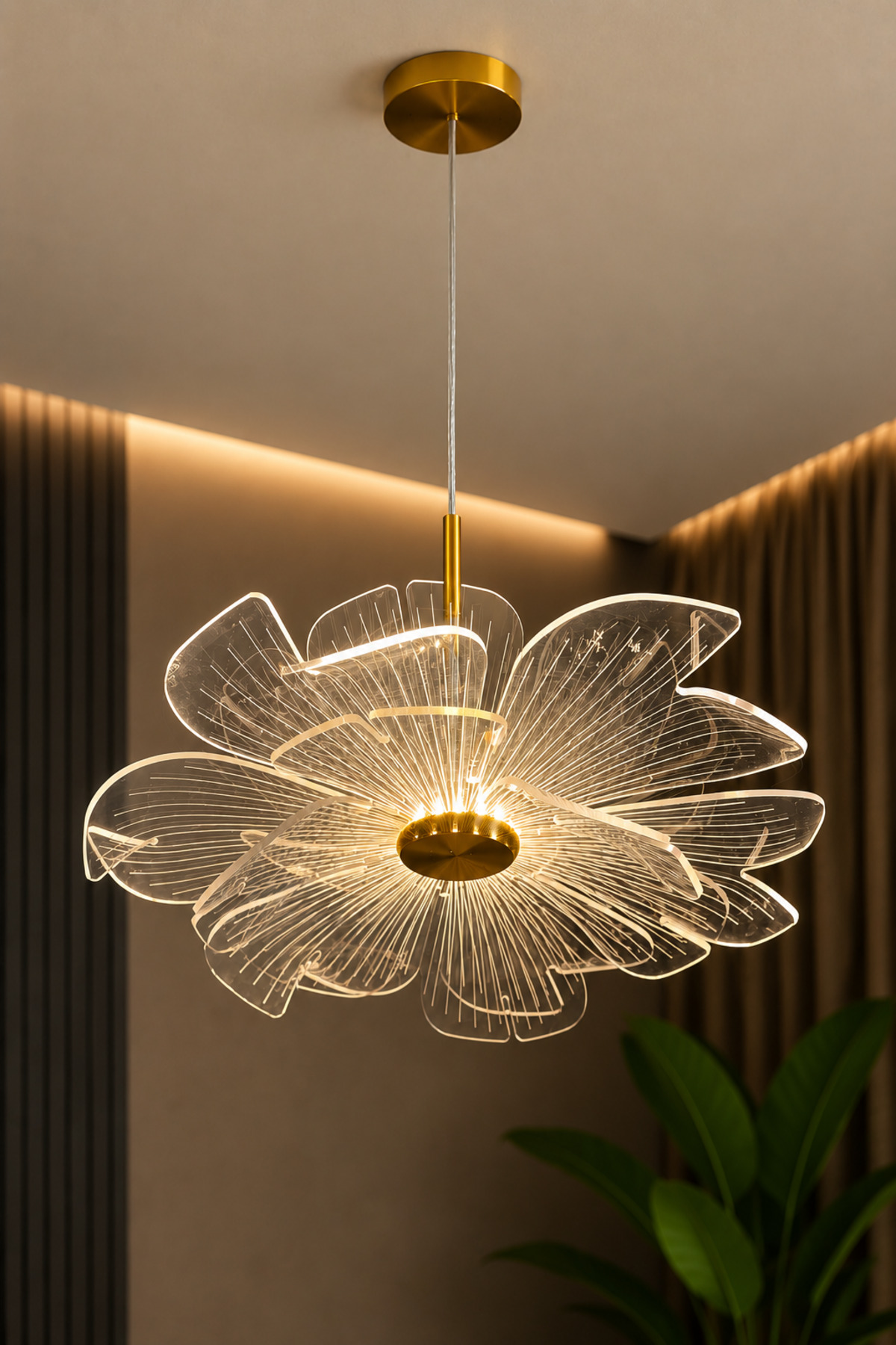 Melek Model Gold Kaplama 3 Renk Metal Salon Mutfak Oturma Yatak Odası Modern Led Sarkıt Avize