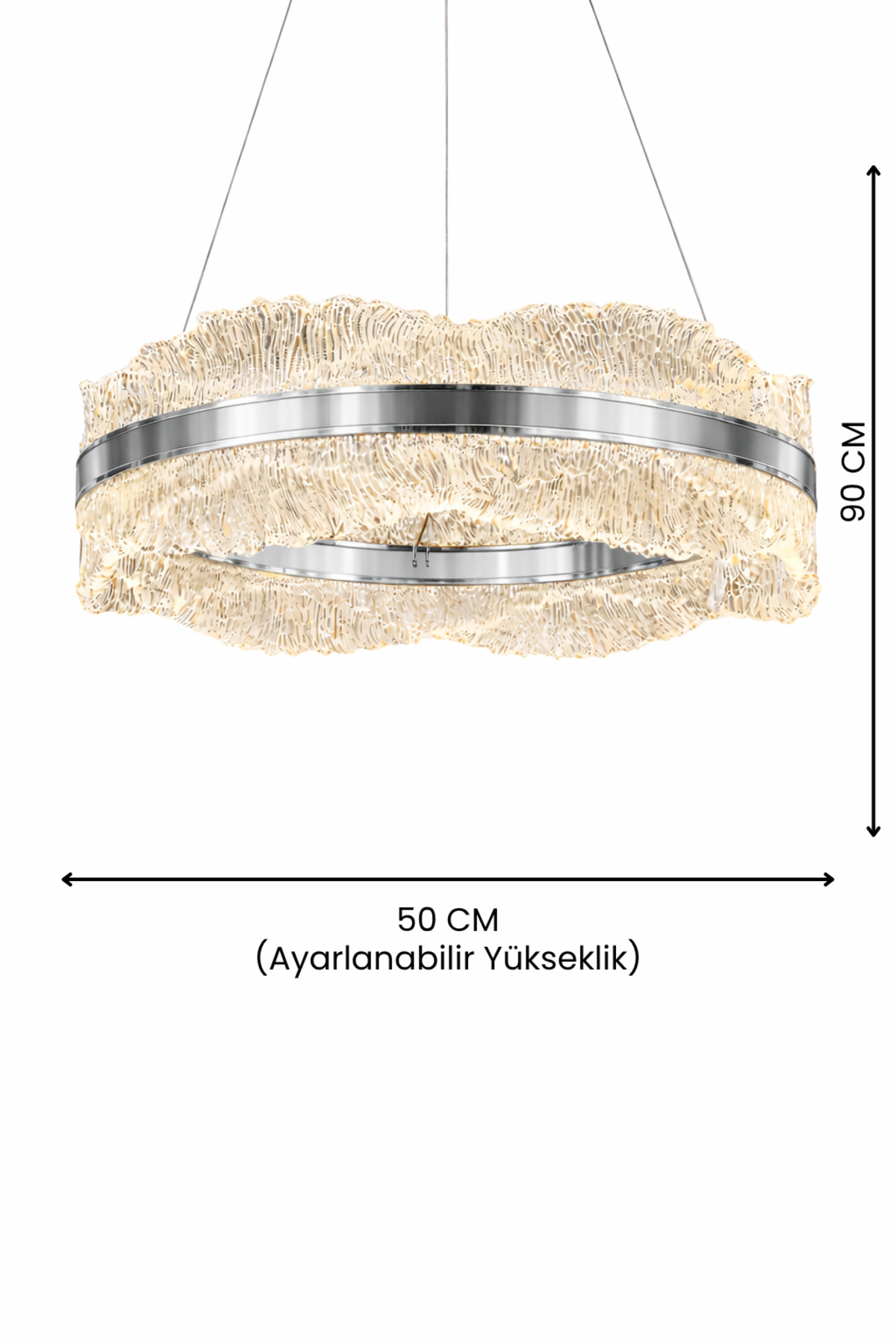 Okyanus Model 50'lik Krom 3 Renk Kumandalı Metal Salon Mutfak Oturma Yatak Odası Modern Led Avize - Görsel 5