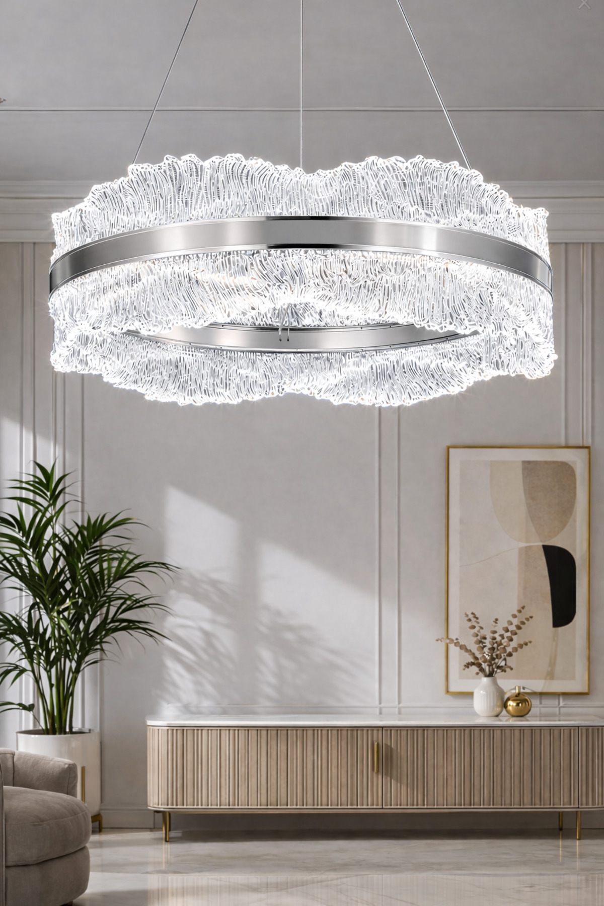 Okyanus Model 50'lik Krom 3 Renk Kumandalı Metal Salon Mutfak Oturma Yatak Odası Modern Led Avize - Görsel 6
