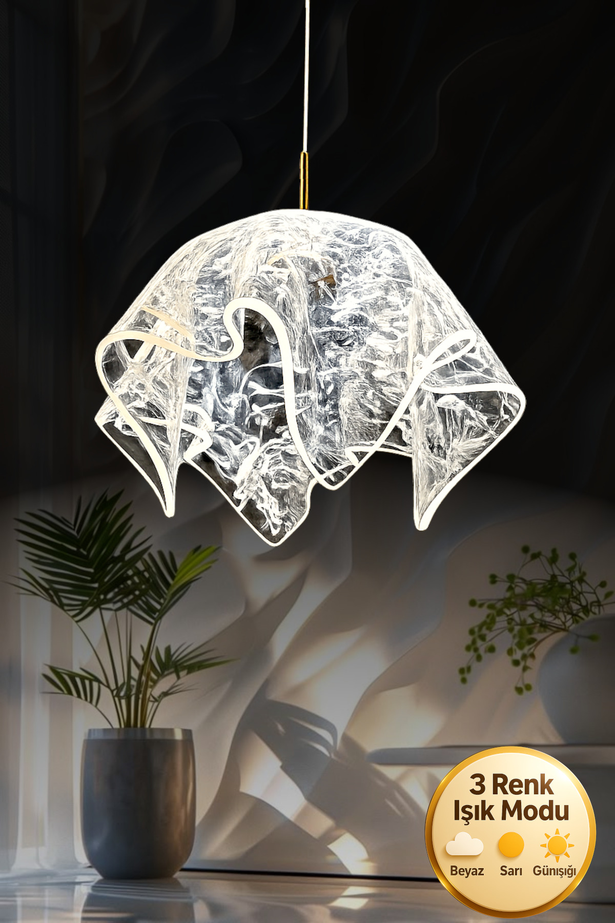Duman Model Gold Kaplama 3 Renk Metal Salon Mutfak Oturma Yatak Odası Modern Led Sarkıt Avize