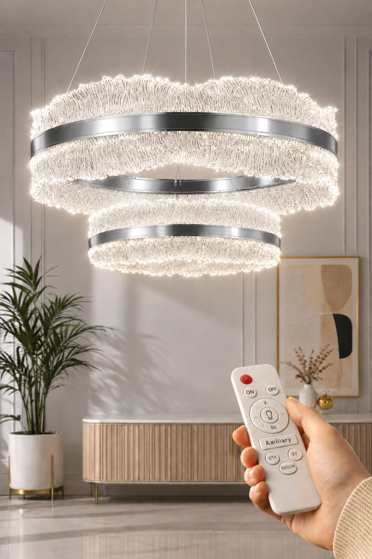 Ocean Model Krom 3 Renk Kumandalı Metal Salon Mutfak Oturma Yatak Odası Modern Led Avize