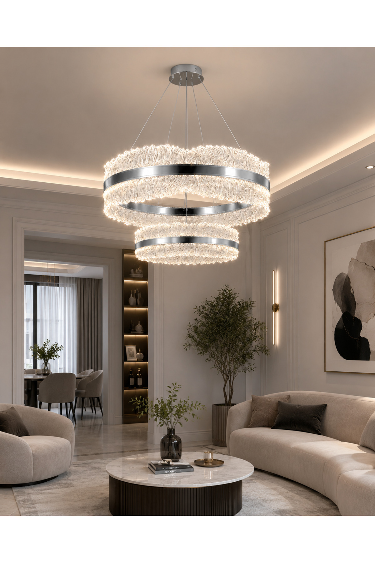Ocean Model Krom 3 Renk Kumandalı Metal Salon Mutfak Oturma Yatak Odası Modern Led Avize - Görsel 2