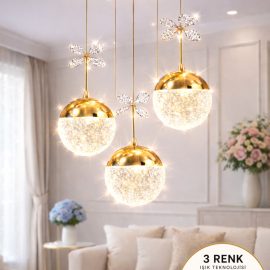 Grate Model Gold Kaplama 3 RENK Salon Mutfak Oturma Odası Led Spor Modern Sarkıt Avize