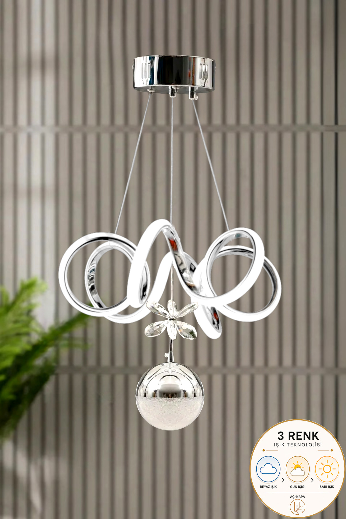 Luna Lighting Elda Model Krom Kaplama 3 Renk Metal Salon Mutfak Oturma Yatak Odası Modern Led Sarkıt Avize