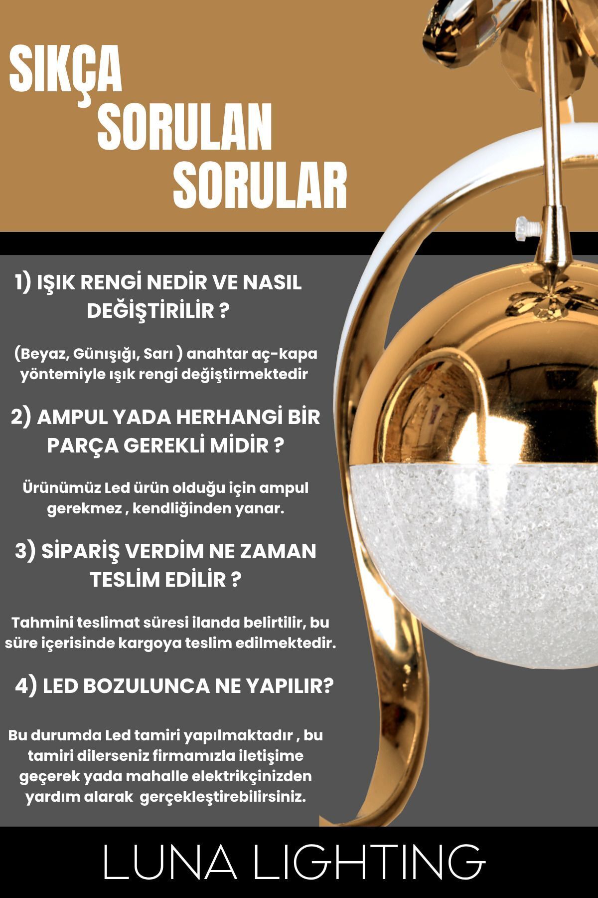Clasy Model Gold Kaplama 3 Renk Metal Salon Mutfak Oturma Yatak Odası Modern Led Sarkıt Avize - Görsel 5
