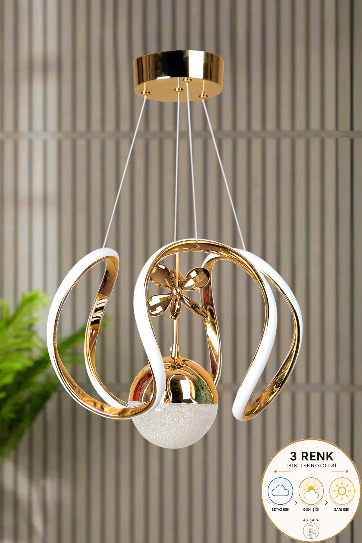 Clasy Model Gold Kaplama 3 Renk Metal Salon Mutfak Oturma Yatak Odası Modern Led Sarkıt Avize